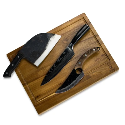 Image of Shinrai Japan 3 Brown Forged knives + Cutting board