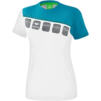 Image of Erima Women 5 C T Shirt White/Oriental Blue/Colonial Blue, Size: 48