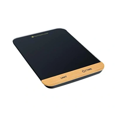 Image of MasterClass Compact Digital Kitchen Scales in Gift Box, Plastic/Bamboo, Black, 22 x 16 cm