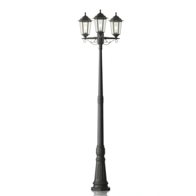 Image of Lindby Garden lamp Post Lights, Traditional Victorian Style 217cm, IP44 Outdoor Candelabra in Antique Retro Look, Black Polycarbonate, (3 Light Sources, E27), Bulbs not Included