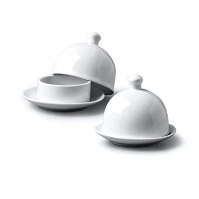 Image of WM Bartleet &amp; Sons 1750 TSET33 Butter Pat with Lid Set, White, 9cm/9cm