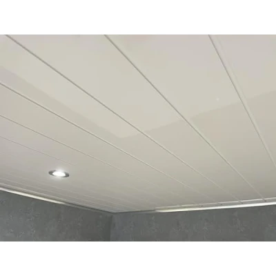 Image of Gloss White Twin Embedded PVC Ceiling Panels Bathroom Cladding Shower Wet Wall (16 Panels)