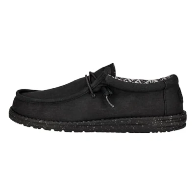 Image of HEYDUDE Men&#039;s Wally Canvas Casual Slip On Shoes Moccasin Style, Black/Black, 9 UK