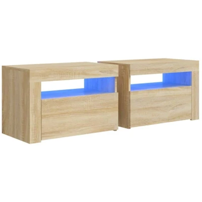 Image of vidaXL Bedside Cabinets 2 pcs with LEDs Sonoma Oak 60x35x40 cm