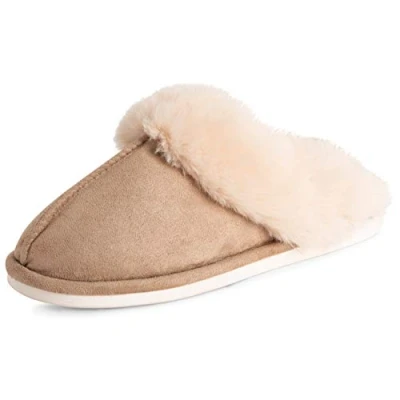 Image of Polar Womens Memory Foam Duel Size Luxury Rubber Sole Plush Faux Fur Cozy Comfort House Outdoor Winter Slippers Beige UK9 10/EU42 43 EA0614
