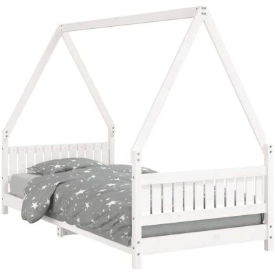 Image of vidaXL Kids Bed Frame in White Solid Pine Wood with Headboard, Footboard and Wooden Slats Scandinavian Style Toddler Single