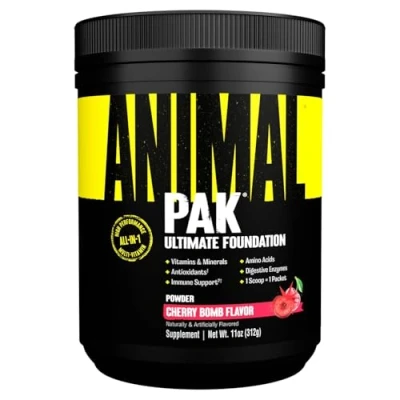 Image of Animal Pak Powder Convenient All in One Vitamin &amp; Supplement Zinc, Vitamins C, B, D, Amino Acids and More Sports Nutrition Performance Multivitamin for Women Men 44 Scoops, Cherry