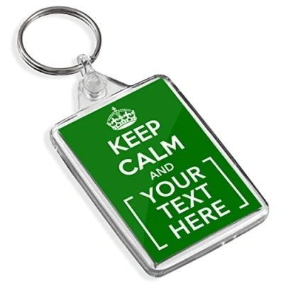 Image of Turquoise Keep Calm And Carry On Personalised Custom Text Keyring Key Fob Chain Clear (Green)