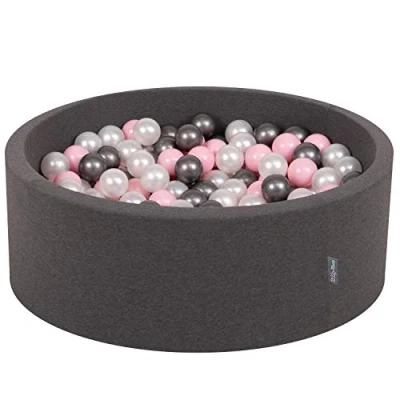 Image of KiddyMoon 90X30cm/200 Balls ∅ 7Cm / 2.75In Baby Foam Ball Pit Made In EU, Dark Grey:Pearl/Light Pink/Silver