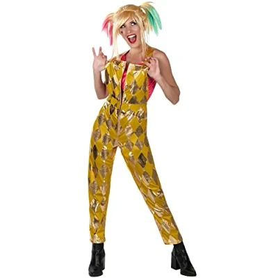 Image of Rubie&#039;s 702203L000 Official DC Comic Harley Quinn Gold Jumpsuit Costume, Birds of Prey Movie Style, Ladies Size Large Fancy Dress, Womens, Multicolor