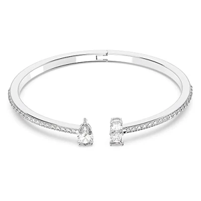 Image of Swarovski Attract cuff, Mixed cuts, White, Rhodium plated, L