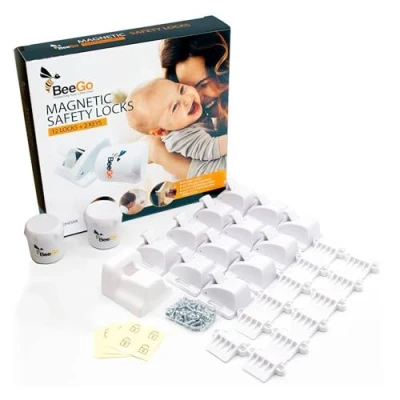 Image of BeeGo Magnetic Safety Locks 12 + 2 Key, Baby &amp; Child Lock for Kitchen cupboards, Cabinets Drawers, Proofing Your Home, Easy to Install, No Tools or Drills Required