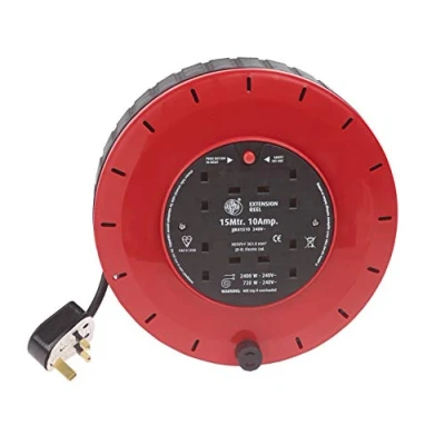 Image of Schneider Electric Thorsman 4 Socket Extension Lead Reel, 15m, 10A, 240V, with Safety Cut Out Switch, Casette JJR41510
