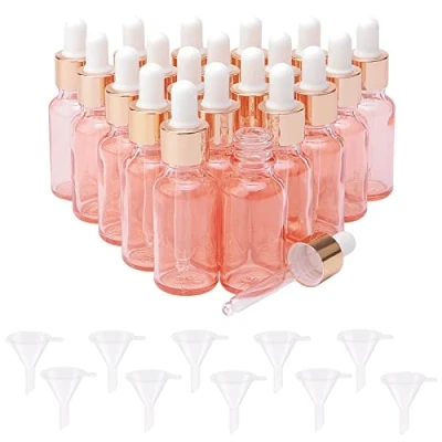 Image of Rowiz 20Pcs 20ml Rose Gold Glass Dropper Bottles Essential Oils Small Sample with Metal Cap Perfume Aromatherapy Cosmetic Container
