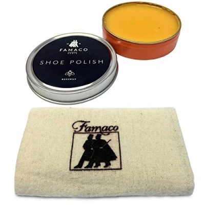 Image of Famaco Tan Natural Shoe Polish Tin 50ml Polishing Cloth