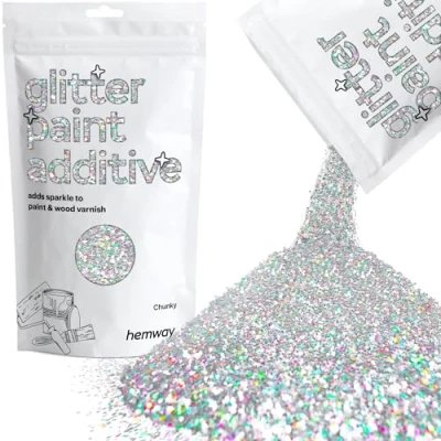 Image of Glitter Paint for Walls Silver Holographic Additive Emulsion Latex Acrylic Sparkles Chunky Interior Painting 100g / 3.5oz