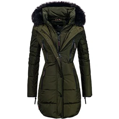 Image of Marikoo Moonshine Long Ladies’ Winter Puffer Coat with Faux Fur Green XL