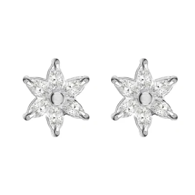 Image of Tuscany Silver Women&#039;s Sterling White Cubic Zirconia 10 x 11 mm Flower Stud Earrings