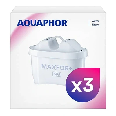Image of Aquaphor Maxfor+ Mg Water Filter Cartridge, Pack of 3, Compatible with &amp; Brita Maxtra+, Reduces Limescale, Chlorine, Impurities, Essential Magnesium