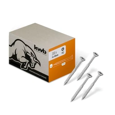 Image of kwb Wood Screw 5X50 Mm, Pz2, 200 Pieces, Cross Recessed Screws, Chipboard Screws for Wood, Partial Thread, Cr3 Coating, Type 17 Drill Point