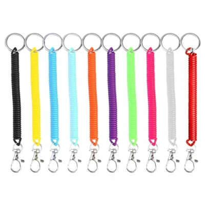 Image of 10Pcs Anti Lost Plastic Spiral Keyring, Stretchy Keyring with Retractable and Carabiner Spring Key Holder Extending Theftproof Chains Keychain for Keys Wallet Phone Back