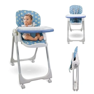 Image of Mobiclinic®, High Chair for Baby, Baby Highchair, Folding, Convertible into Chair, Simba, 5 Point Harness, and Toddler Wheels with Brakes, Removable Tray, Washable, Adjustable (Duck)
