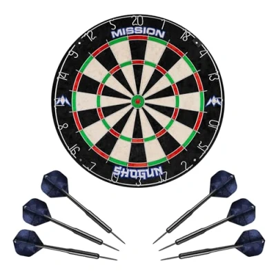 Image of Mission Darts Shogun Dart Board Set Endurance Round Wire Sisal Dartboard Including 2 sets of Steel Tip