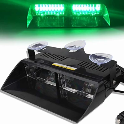 Image of 12V Green 16 LEDs High Brightness LED Law Enforcement Emergency Beacon Hazard Warning Strobe Light Danger For Car Truck Trailer SUV Internal Roof/Dashboard/Windshield with Suction Cup