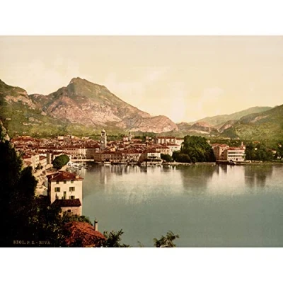 Image of Wee Blue Coo Vintage Photography Travel Riva Lake Garda Italy Art Canvas Print