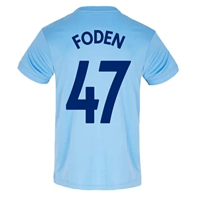 Image of Manchester City FC Mens Foden 47 Poly Kit T Shirt Sky Blue Small