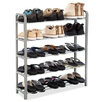 Image of Albert Austin 5 Tier Metal Shoe Rack Stable and Sturdy Grey Holds up to 20 Pairs Spacious Design Easy Install Corrosion Resistant Lightweight Storage Organiser Boots Stand