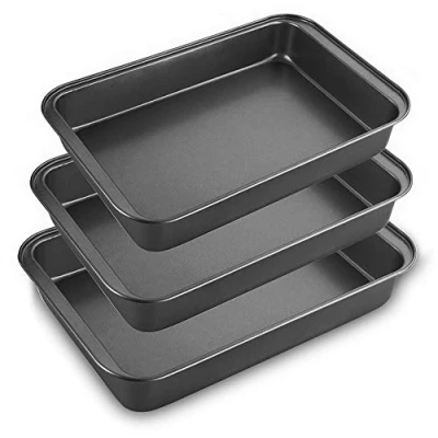 Image of STARVAST Non Stick Oven Baking Trays, 3 Pieces Carbon Steel (PFOA Free) Roasting Tins Pans Black
