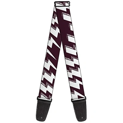 Image of Buckle Down Guitar Strap Lightning Bolts Sketch Plum White 2 Inches Wide