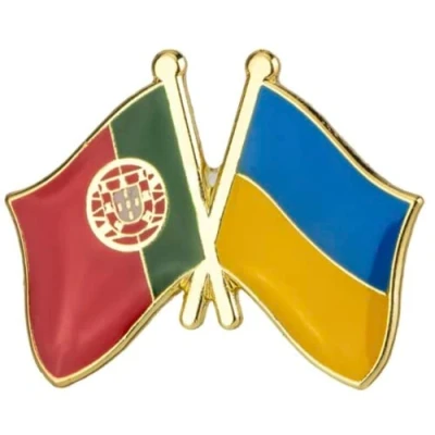 Image of Portugal &amp; Ukraine Ukrainian Friendship National Flag Metal Enamel Pin Badge