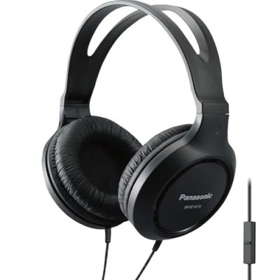 Image of Panasonic Headphones, Lightweight Over The Ear Wired Headphones with Microphone, Sound and XBS for Extra Bass, Long Cord, 3.5mm Jack Phones Laptops RP HT161M (Black)