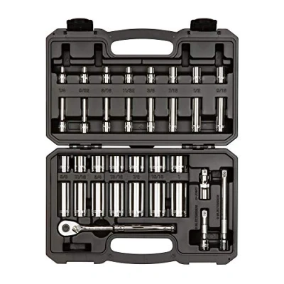 Image of TEKTON 3/8 Inch Drive 6 Point Socket and Ratchet Set, 34 Piece (1/4 1 in.) SKT15101