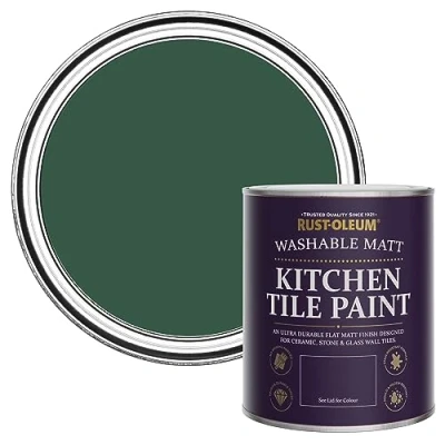Image of Rust Oleum Green Water Resistant Kitchen Tile Paint in Matt Finish The Pinewoods 750ml