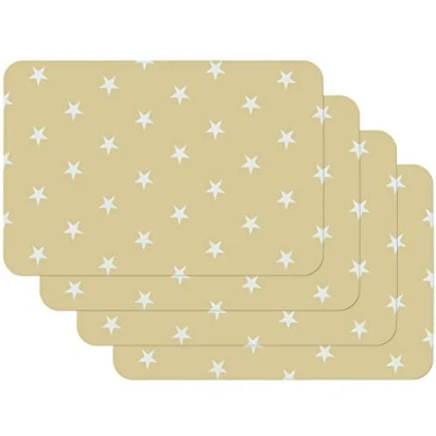 Image of Venilia 59052 Pattern Placemat for Dining Room Table Plate Coasters Place Mats Wipe Clean Food Safe 45 x 30 cm Set of 4, Beige Stars, 4 STK