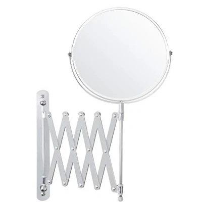 Image of BELLE VOUS Chrome Wall Mounted Extendable 360 Swivel Mirror 3X Magnification 17.5 x 18.5cm/6.88 7.28 inches Double Sided Rotating Stainless Steel Bathroom Vanity for Makeup &amp; Shaving