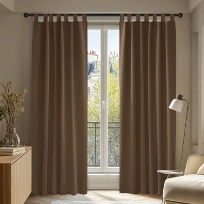Image of Deconovo Thermal Insulated Tab Top Blackout Curtains for Kidsroom 140x175cm Brown ONE Pair