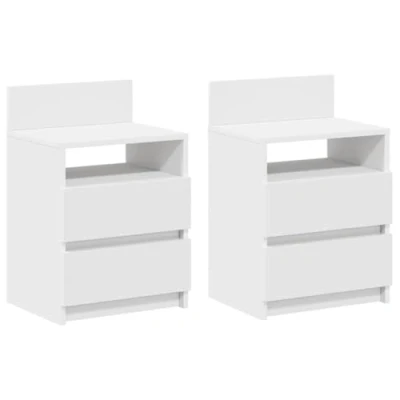 Image of vidaXL bedside cabinets/2 pcs nightstand white engineered wood/2 drawers bedroom furniture (40x33x60 cm)