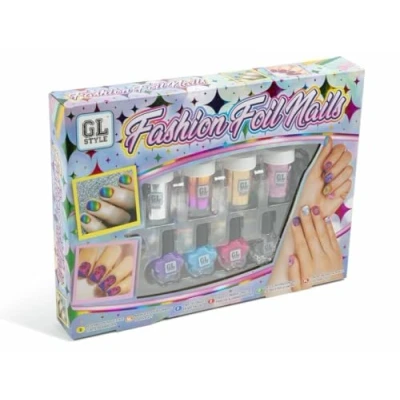Image of Nail Polish Fashion Set Create &amp; Customise Your Nails With Foils Varnish Kids Childrens Makeover Kit Safe Makeup