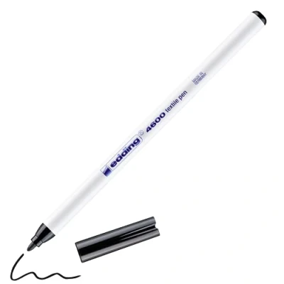 Image of edding 4600 textile pen black box of 10 round nib 1 mm permanent fabric pens for drawing on textiles, wash resistant to 60 C