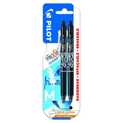 Image of PILOT Clicker Retractable Erasable Rollerball, 0.7mm Tip Black, Pack of 2
