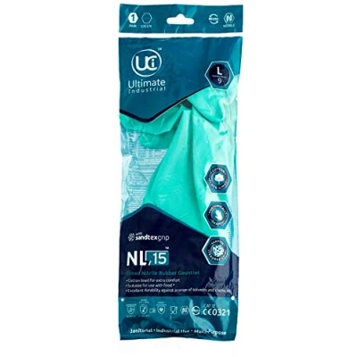 Image of Ultimate Industrial NL15 Lightweight Nitrile Gauntlets, 9/Large, Green