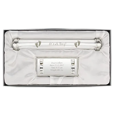 Image of Personalised Silverplated Birth Certificate Holder &amp; Stand Complete for Baby Boy Enter Your Own Text