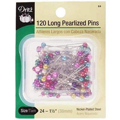 Image of Dritz Long Pearlized Pins Size 24 120/Pkg, Other, Multicoloured, 4.03 x 9.62 11.9 cm