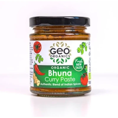 Image of Geo Organics Bhuna Curry Paste 180g (Pack of 6) Serves 4 Organic Certified &amp; Vegan Friendly Indian Authentic Restaurant Recipe Base Food
