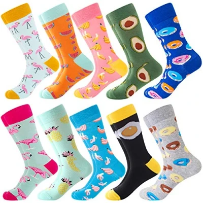 Image of Men&#039;s Fun Dress Socks, Colorful Funky Socks for Men, Fancy Novelty Funny Patterned Casual Combed Cotton Office Socks,Mid Calf Cool Crazy Unique &amp; Striking Design 10 Pairs flamingo 5 6 11