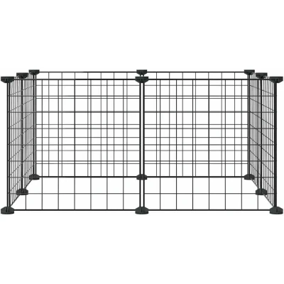 Image of vidaXL 8 Panel Pet Cage Black, Powder Coated Steel, DIY Assembly, Spacious and Secure Enclosure for Pets, 35x35 cm Panels, Easy Installation